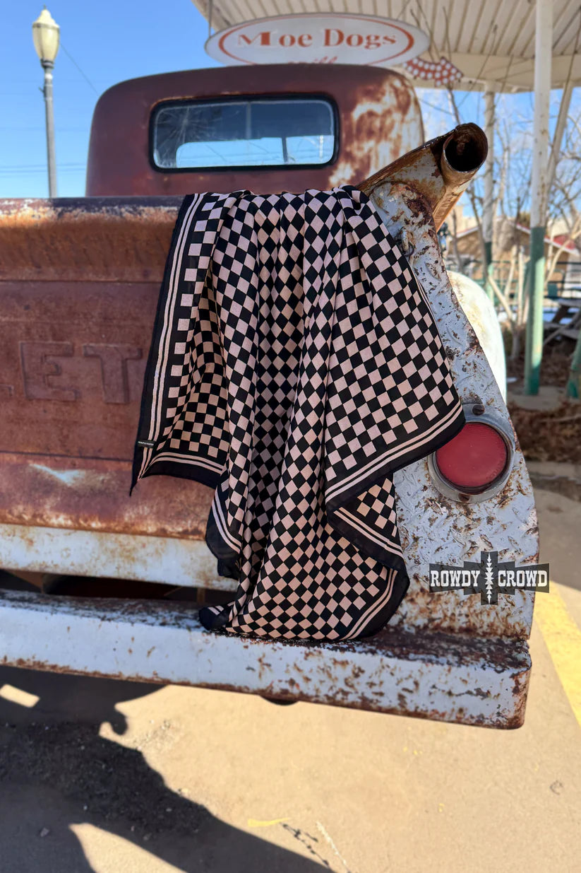 ROWDY CROWD CLOTHING |SMALL Tan Checkered Out Wild Rag/ Scarf