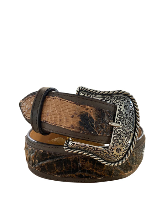 DARK BROWN CROCODILE HOMETOWN BELT