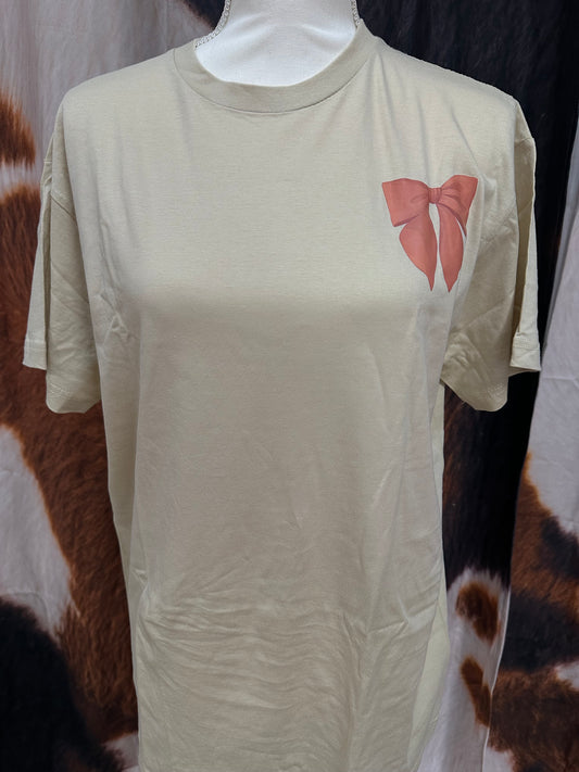 LUCKY FRIENDS | BEIGE CUSTOM T-SHIRT COWGIRL THROW SOME TURQUOISE