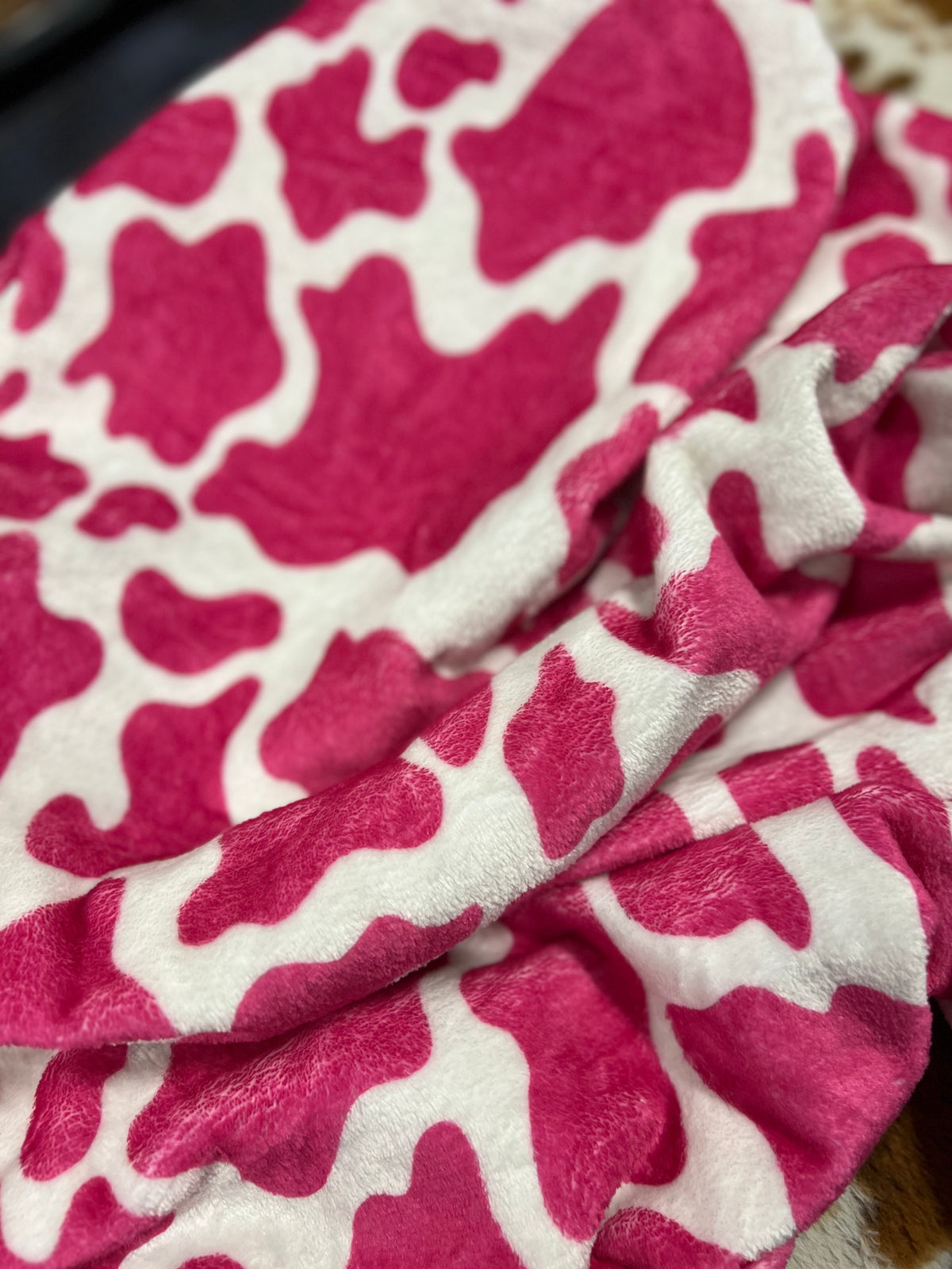 DEAR LOVER| PINK COW PRINT SMALL BLANKET