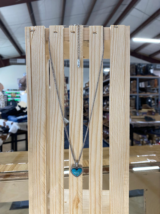 Wrangler Silver Turquoise Heart Necklace