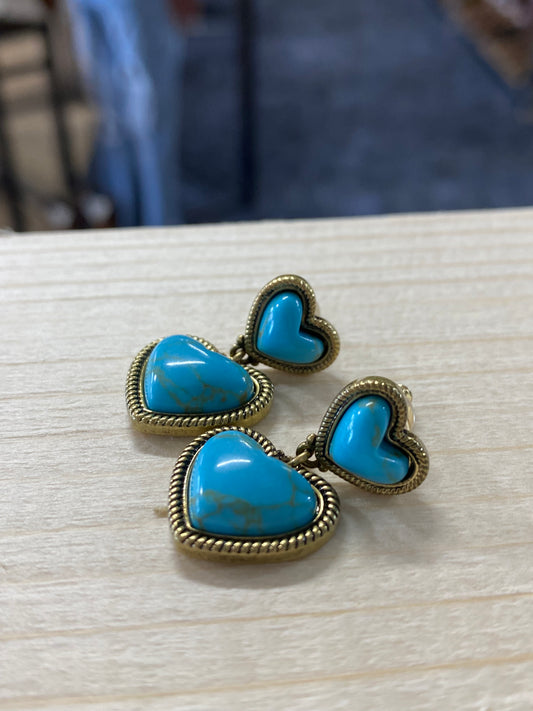 Wrangler Turquoise Heart Shape Earrings
