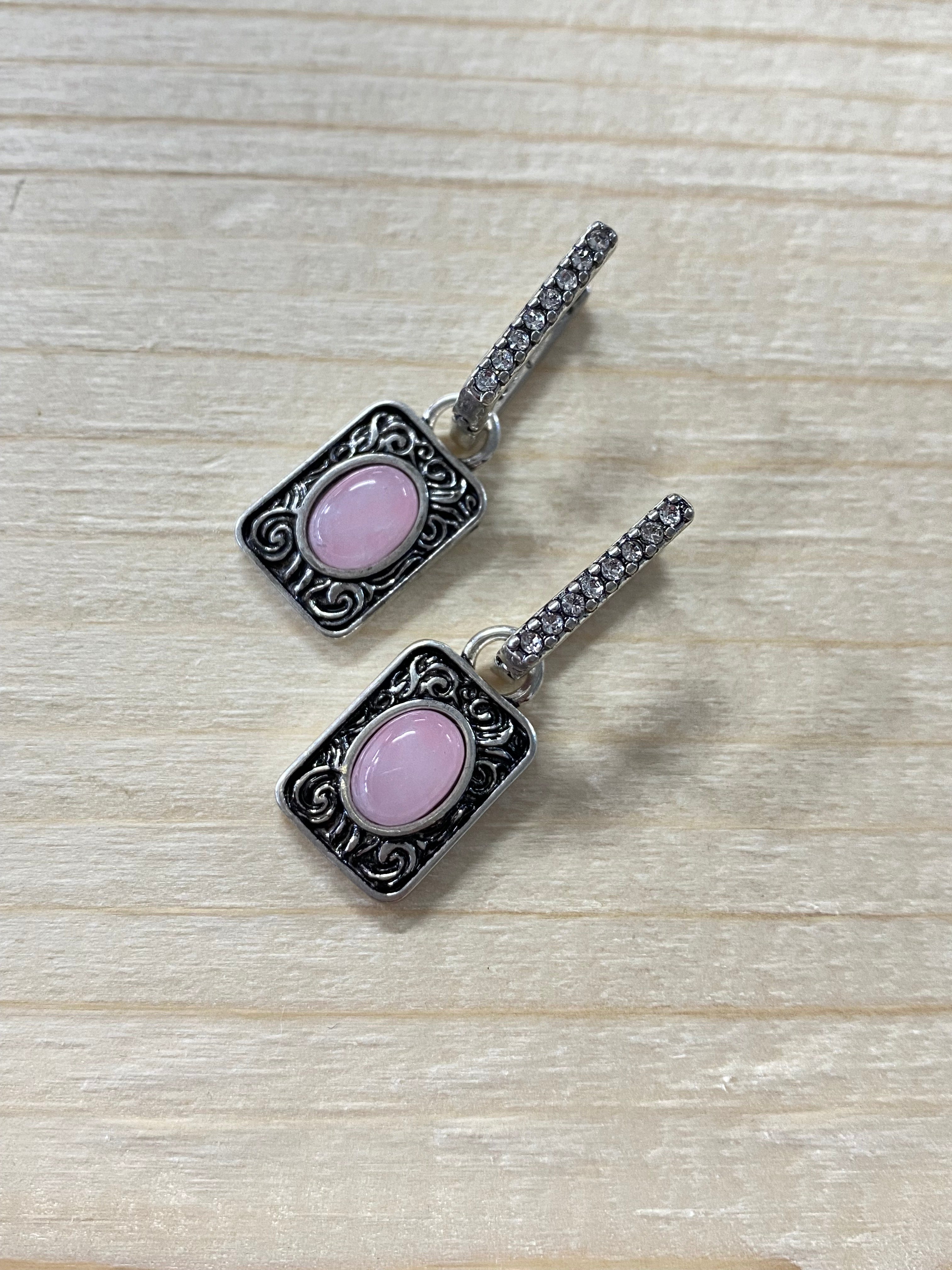 Wrangler Pink Silver Oval Earrings