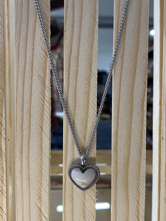 Wrangler Silver/White Heart Necklace