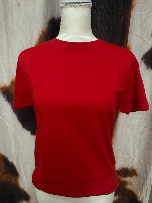 LUCKY FRIENDS| RED CUSTOM T-SHIRT ACE OF SPADES COWGIRL