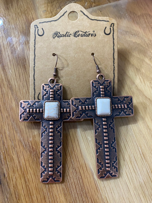 Rustic Cultures Cross Rust White Earrings