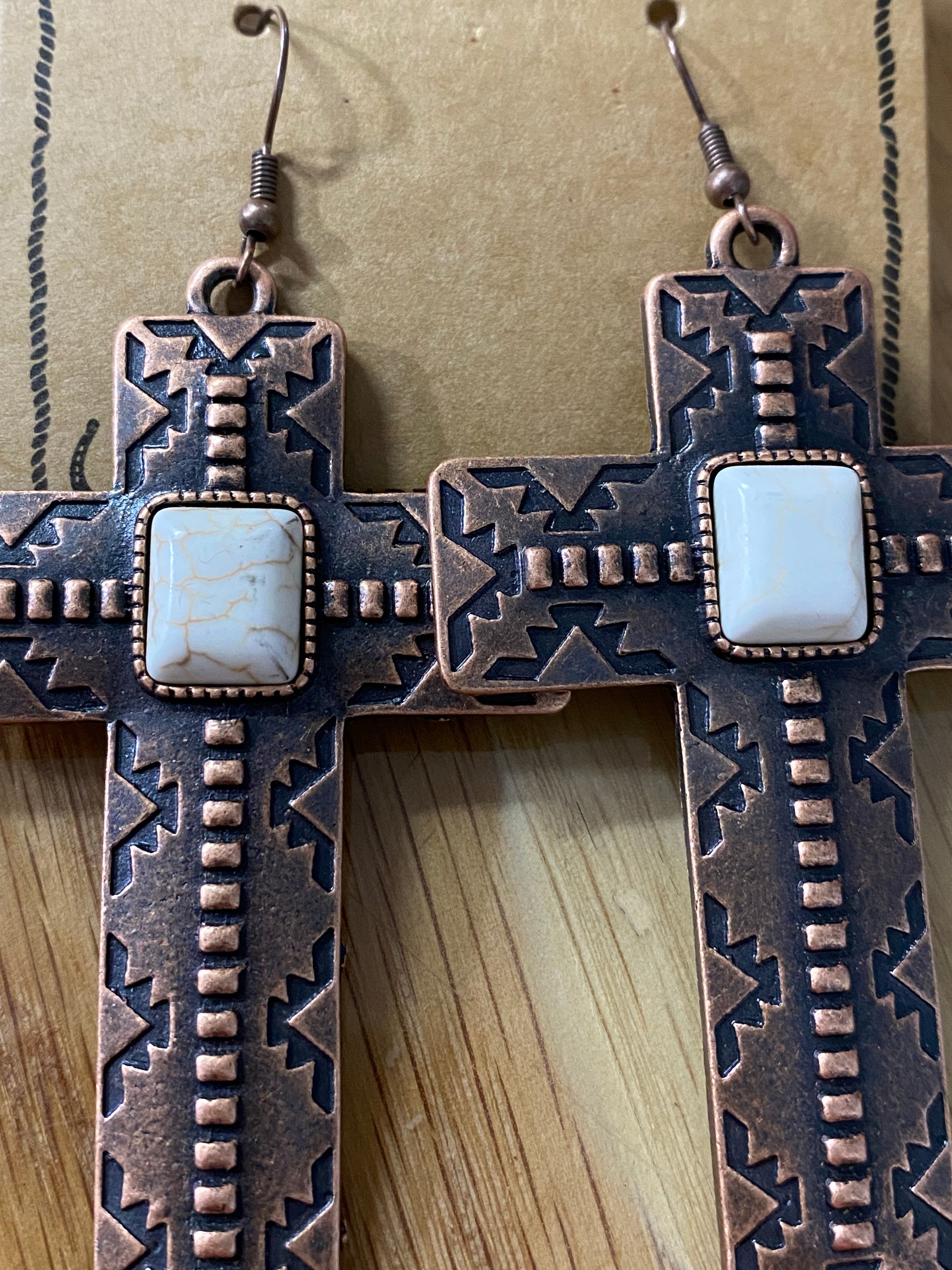 Rustic Cultures Cross Rust White Earrings