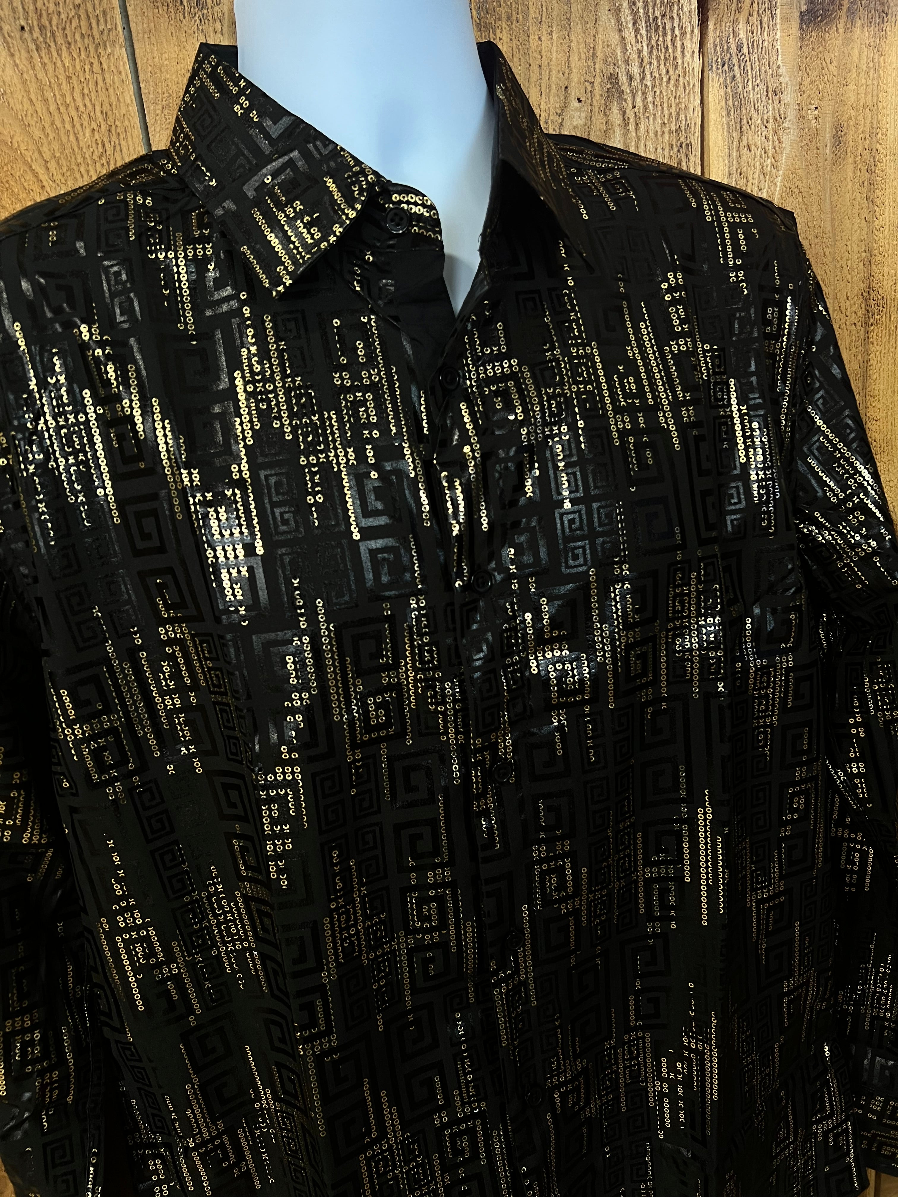 CALVINO PREMIUM QUALITY | BLK & GOLD LONG SLEVE DRESS SHIRT
