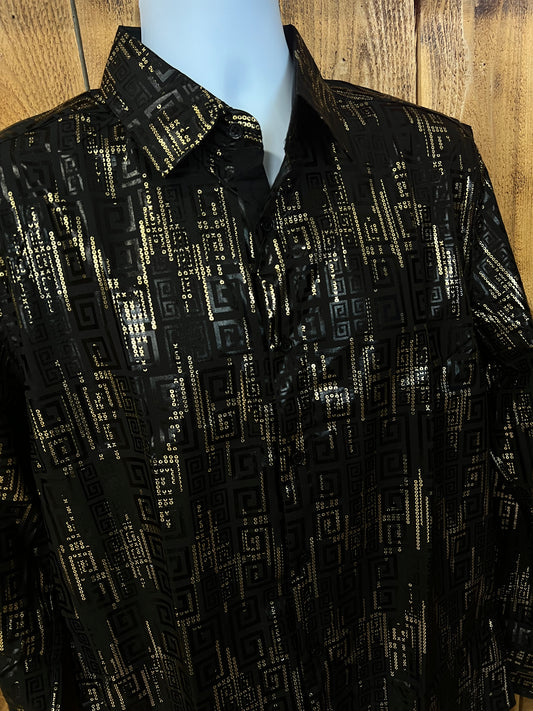 CALVINO PREMIUM QUALITY | BLK & GOLD LONG SLEVE DRESS SHIRT