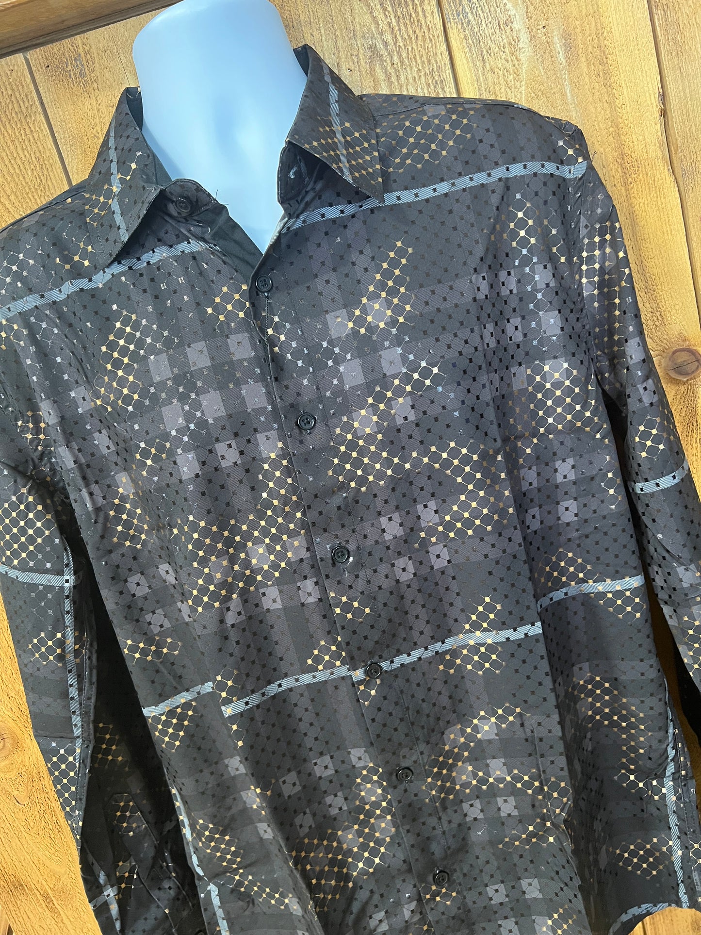 CALVINO PREMIUM QUALITY | BLK & GOLD , SILVER LONG SLEVE DRESS SHIRT
