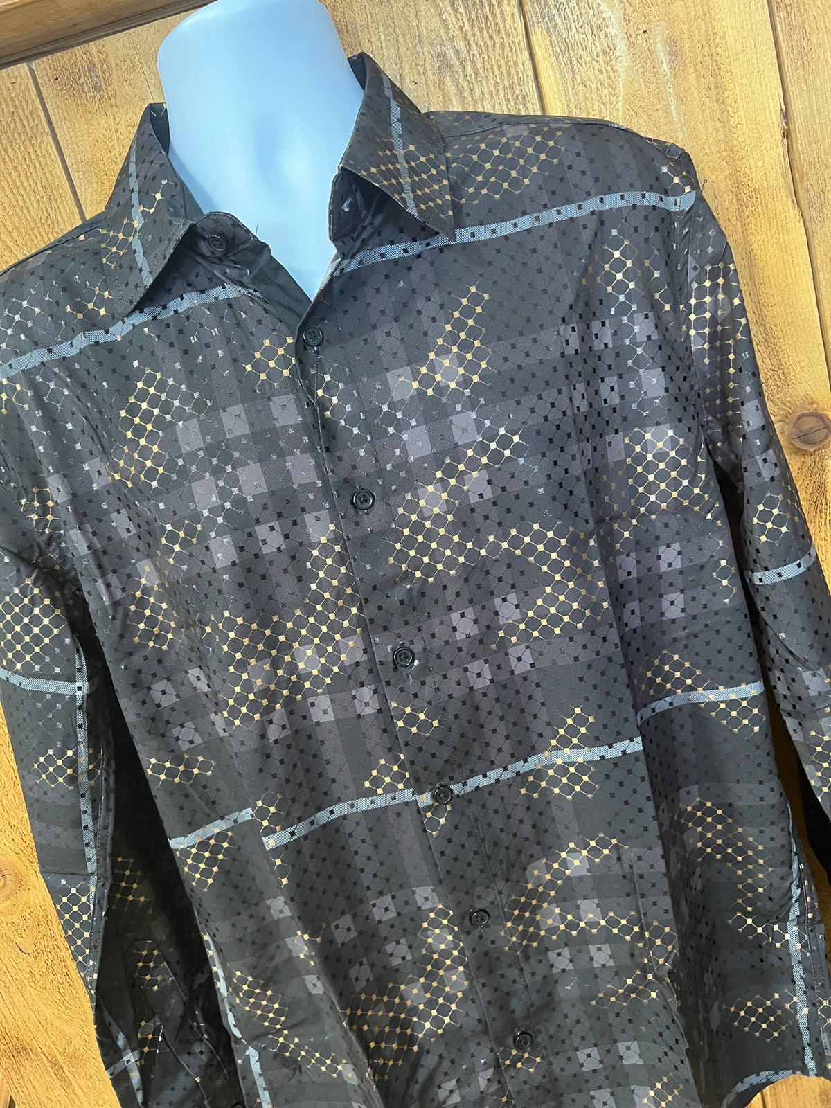 CALVINO PREMIUM QUALITY | BLK & GOLD , SILVER LONG SLEVE DRESS SHIRT
