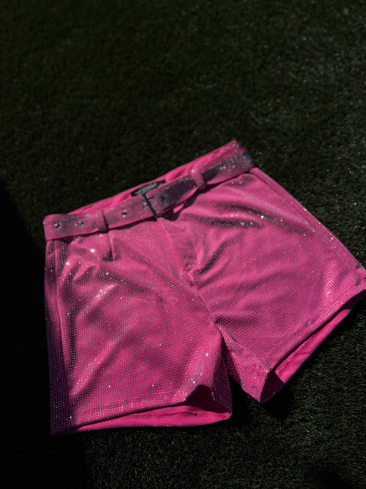 LUCKY & BLESSED | PINK RHINESTONE SHORTS