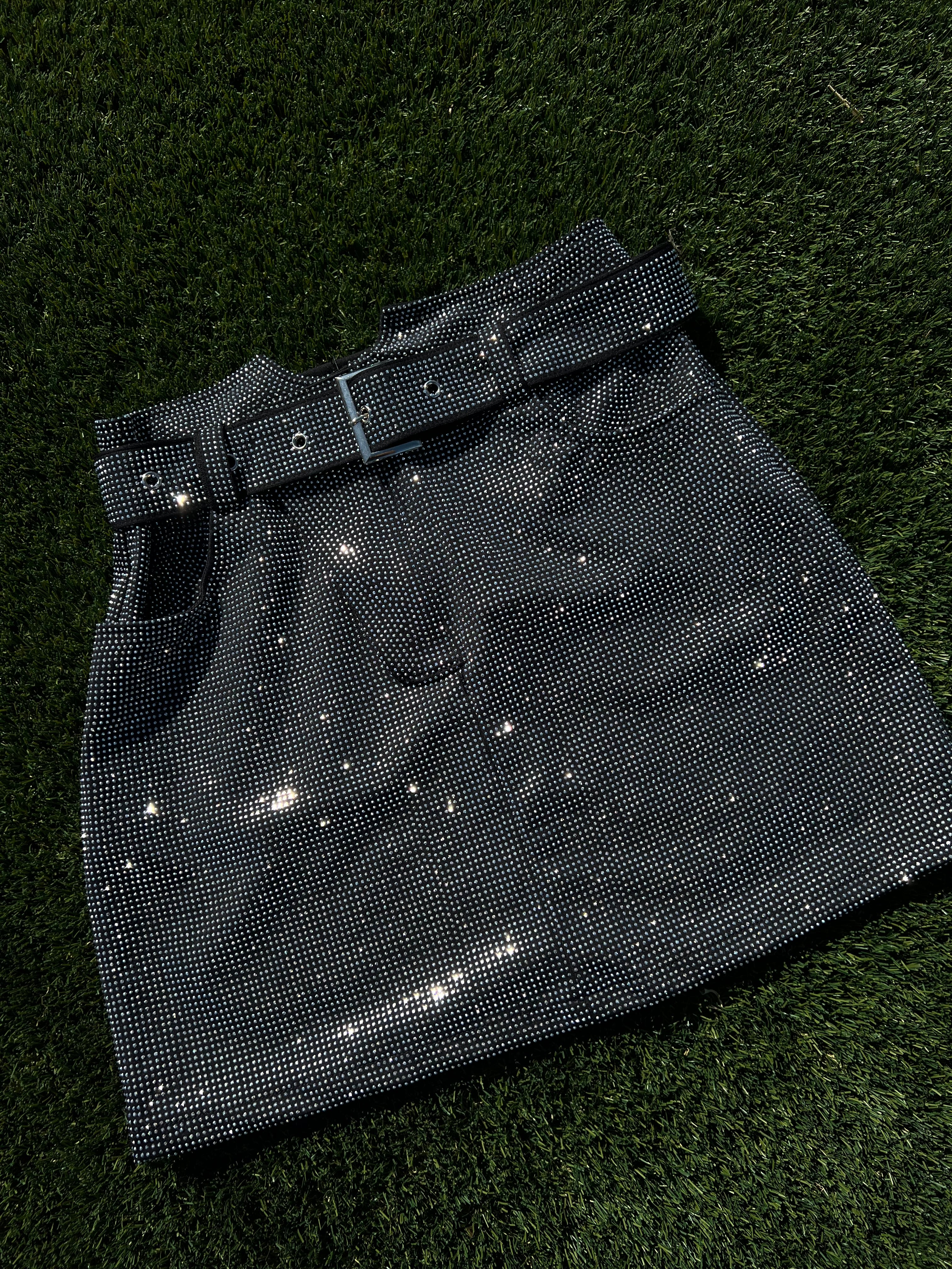 LUCKY & BLESSED | BLK RHINESTONE SKIRT