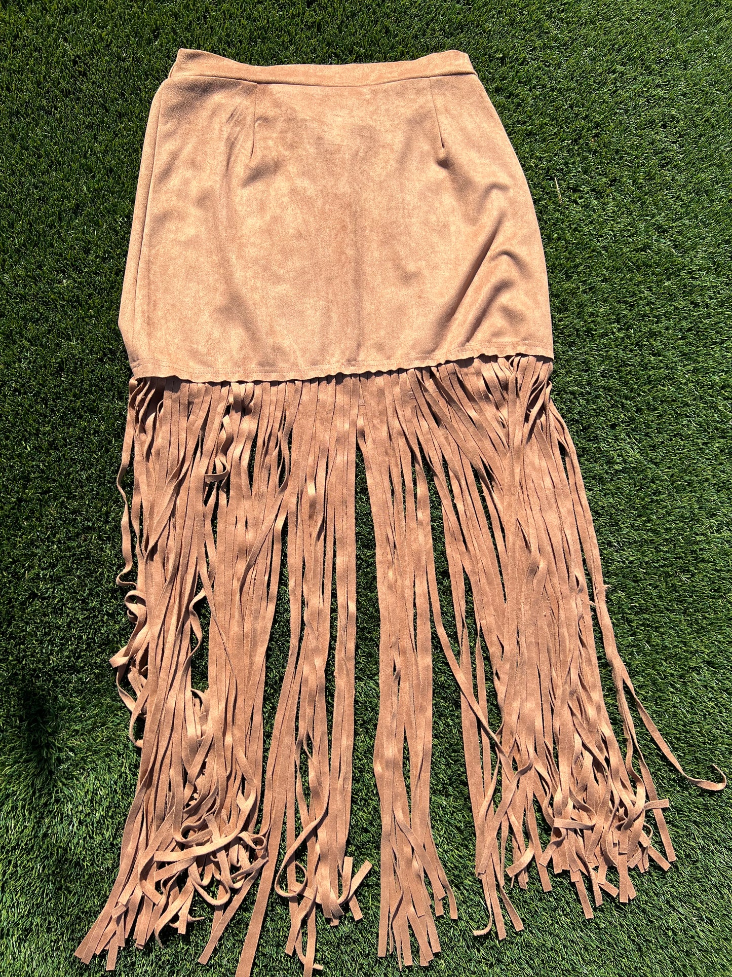 FASHION EXPRESS | BROWN LONG FRINGE SKIRT