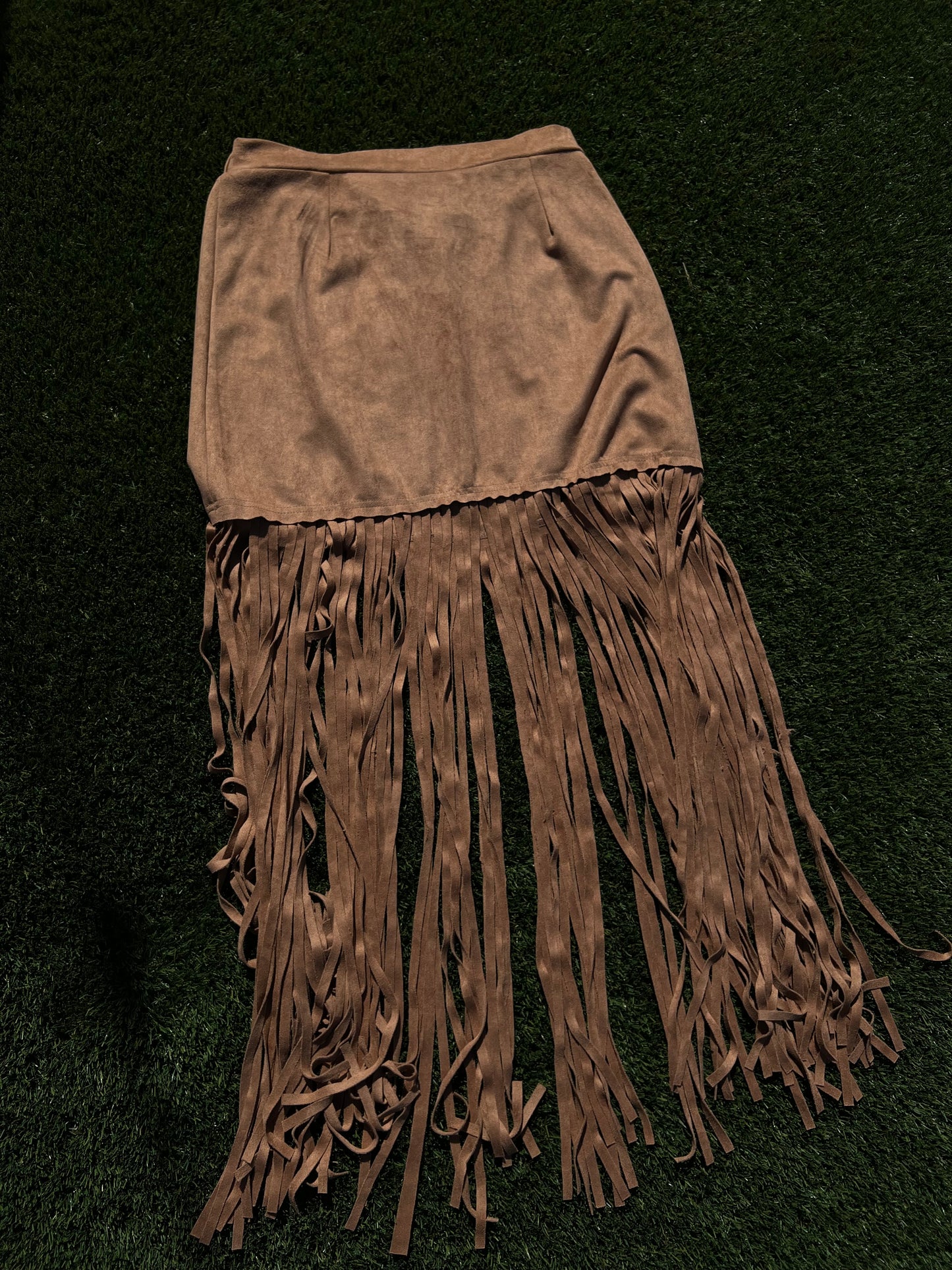 FASHION EXPRESS | BROWN LONG FRINGE SKIRT