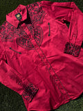 Men Embroidery Modern Fit Stretch Red Long Sleeve Shirt