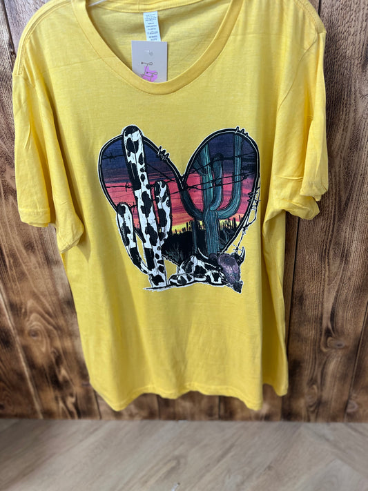 HEART & CACTUS YELLOW T-SHIRT