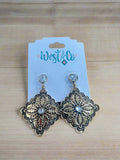 WEST CO E818GCLR GOLD DIAMOND SHAPED CONCHO EARRING ON RHINESTONE POST