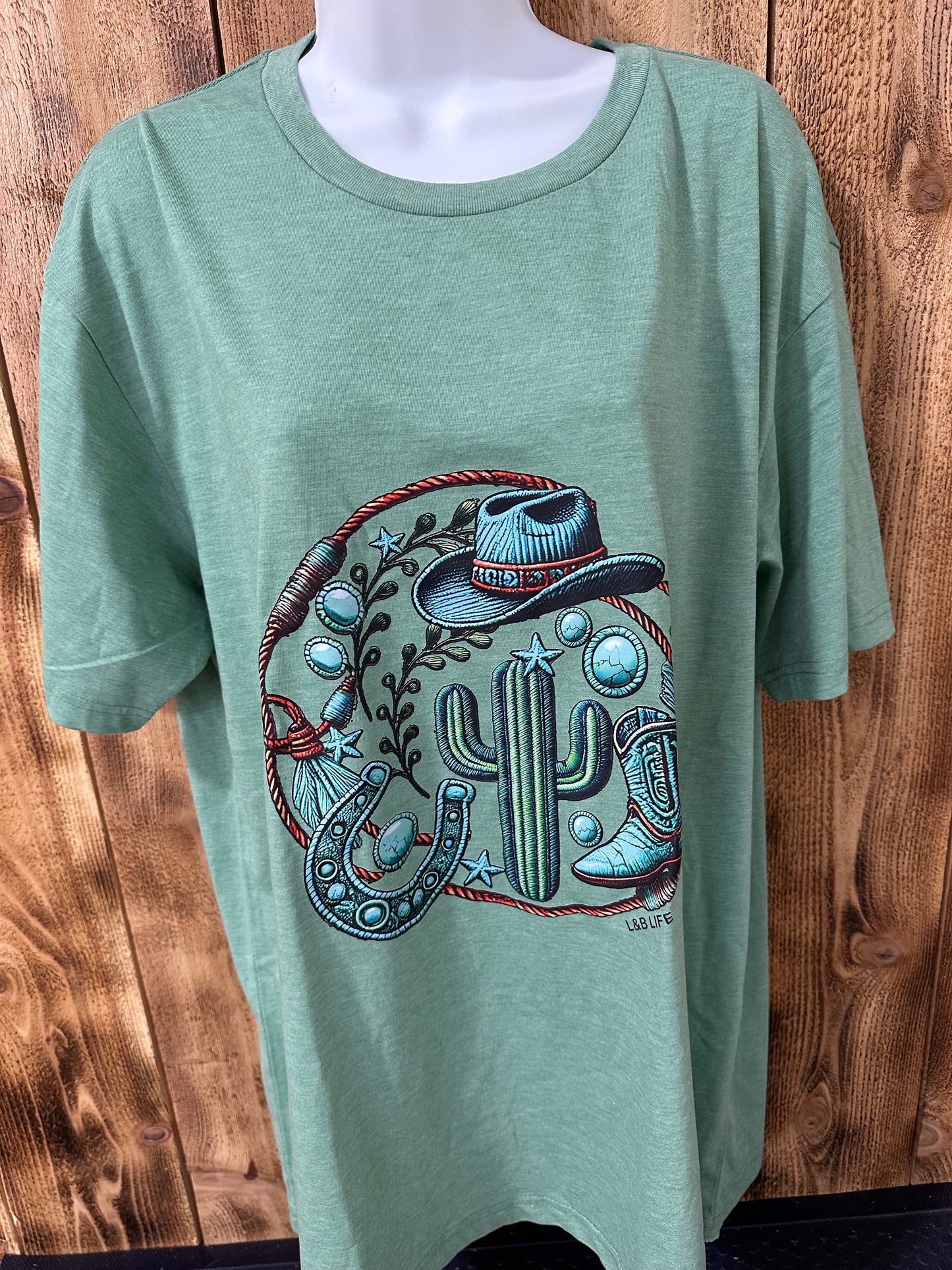 LUCKY AND BLESSED LIFE| TURQUOISE CACTUS BOOT T-SHIRT