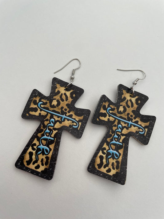 Faith Leopard Cross Earring