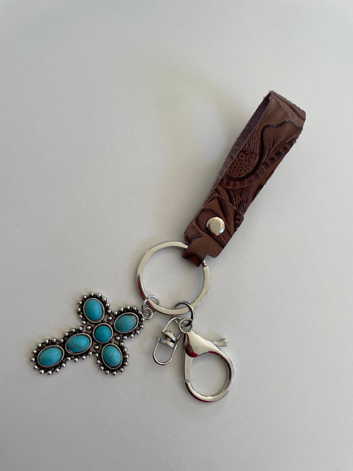 cross leather keychain