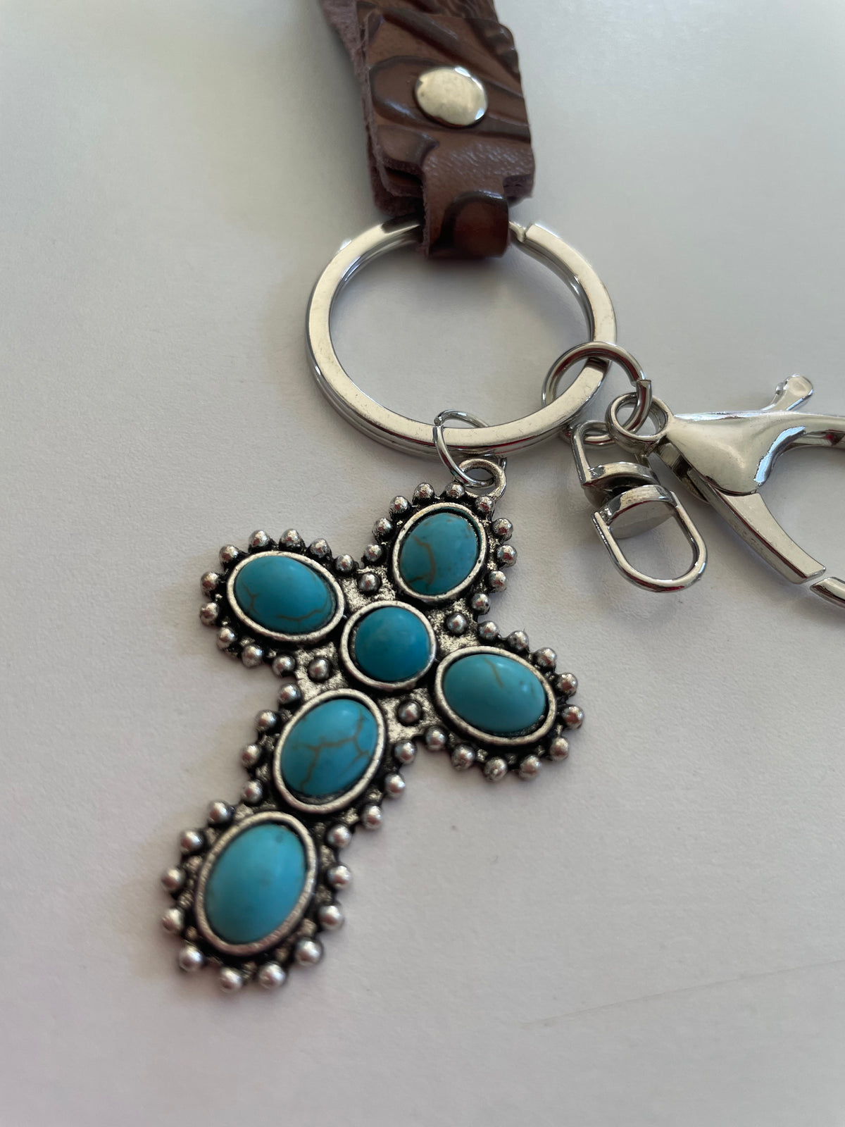 cross leather keychain