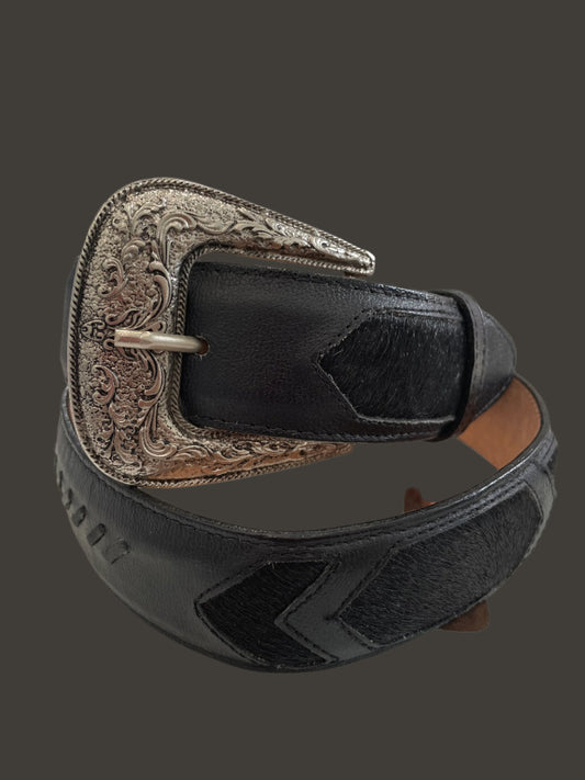 MEN BLACK COWHIDE FAUX BELT