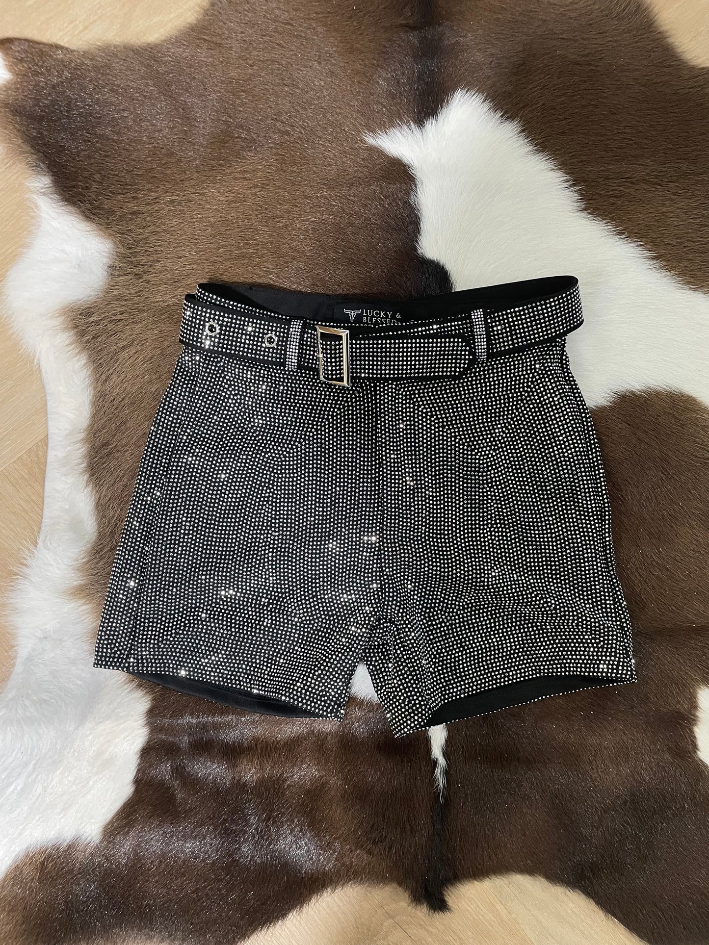 LUCKY & BLESSED BLK SPARKLY GIRL SHORTS