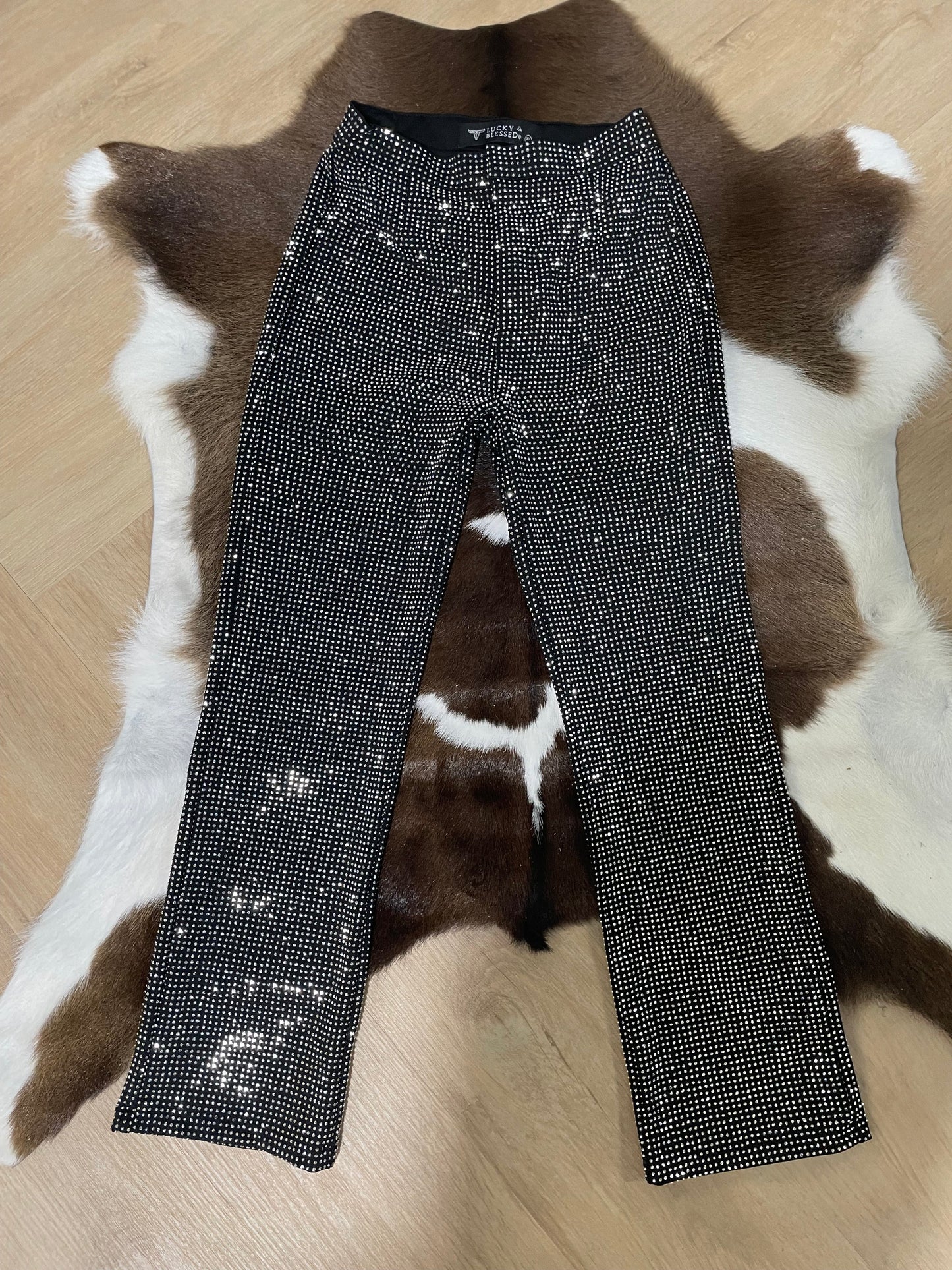 LUCKY & BLESSED BLACK SPARKLY GIRL PANTS