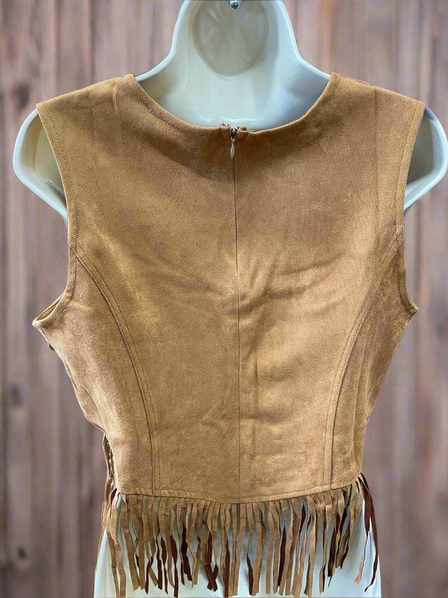 S&H SIDE LACE UP FRINGED TOP CAMEL