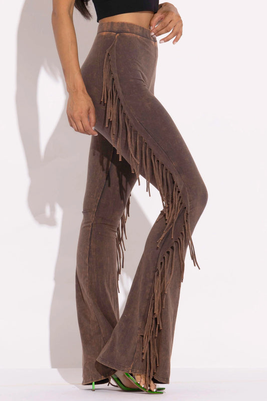 FRINGE DETAILED WASHED PANTS