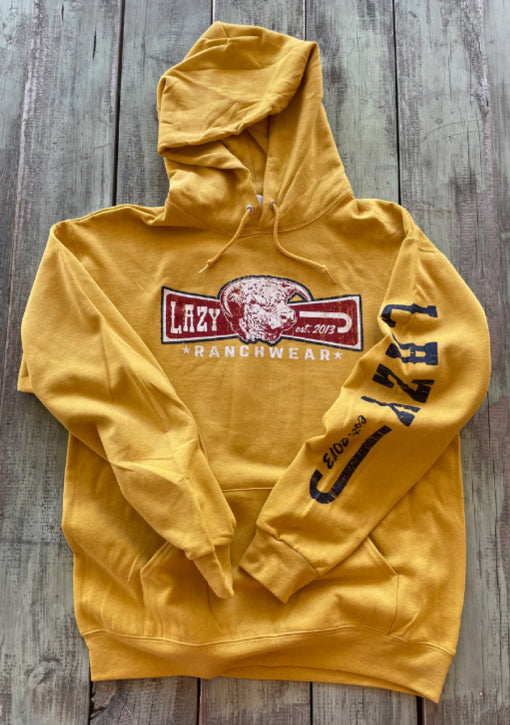 Lazy J Ranch Wear Unisex Banner Logo Hoodie – Heather Mustard