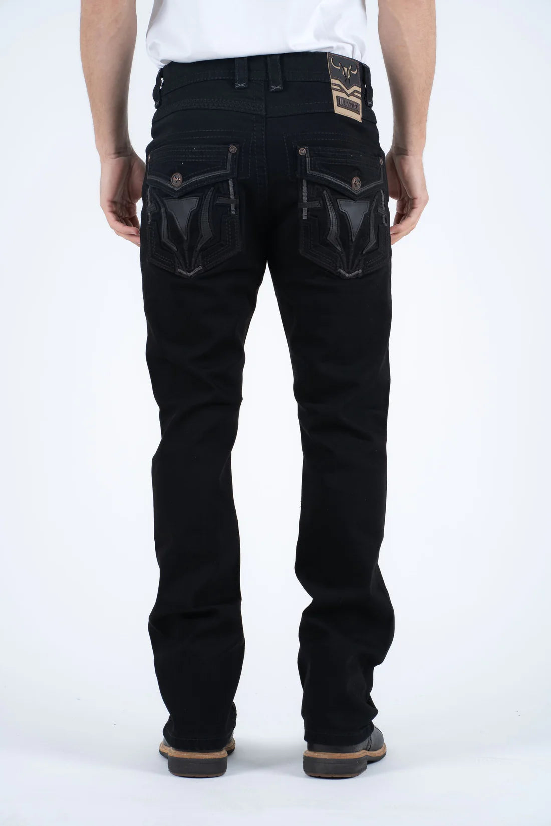 PLATINI | HOLT MEN’S JET BLACK SLIM BOOTCUT JEANS