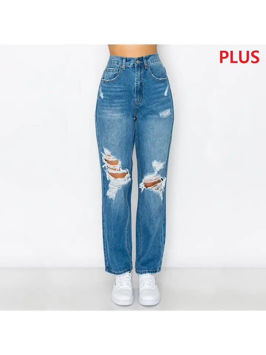 Wax Jeans Collection |Plus Distressed Straight Denim Jean