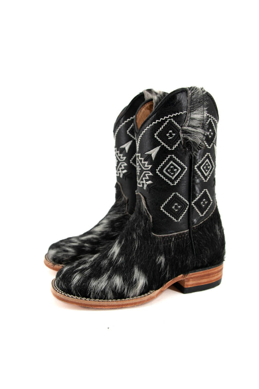 Rock Em | Little Kids Cowhide Boots - Black/ White