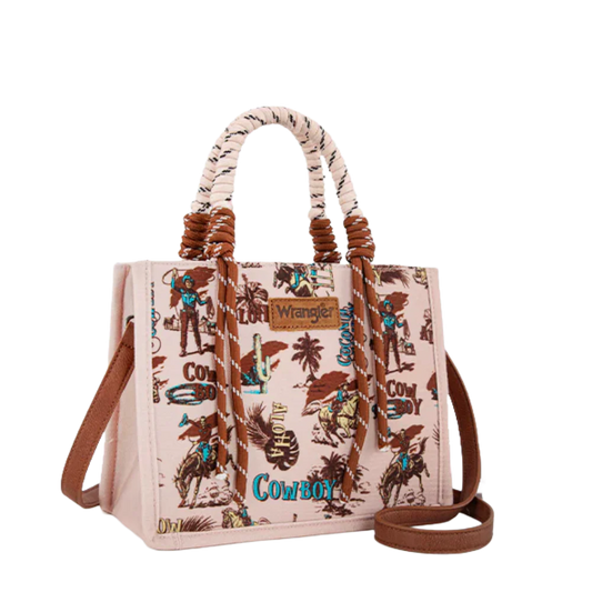 Wrangler Ladies Cowboy Print Dark Pink Tote/Crossbody WG206-8122DPK