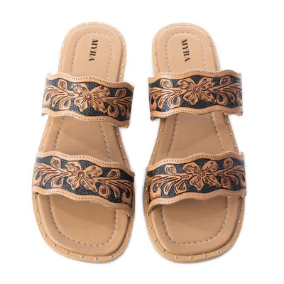 MYRA BAG Santa Fe Daisy Slides In Black & Brown