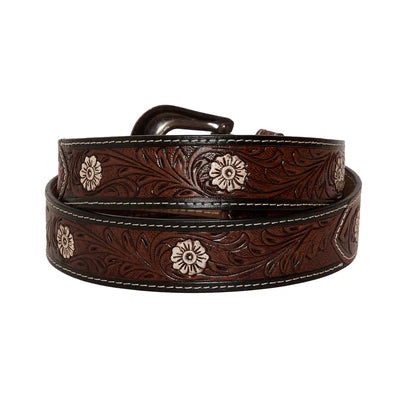 Pink feather Hand-Tooled Leather Belt L