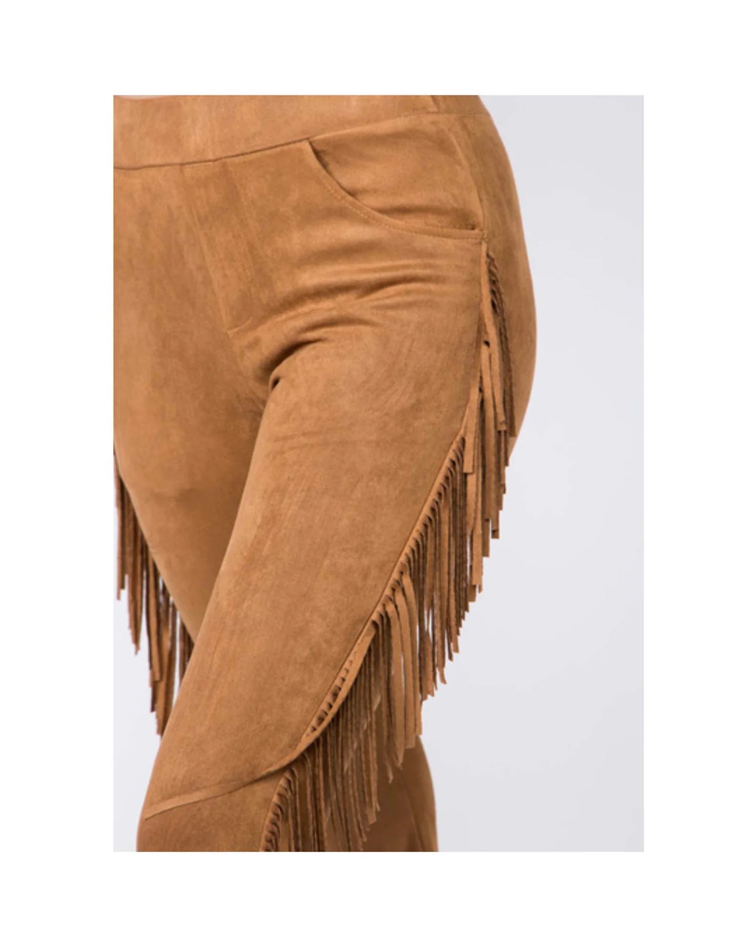 SUEDE FRINGED FLARED PANTS CAMEL