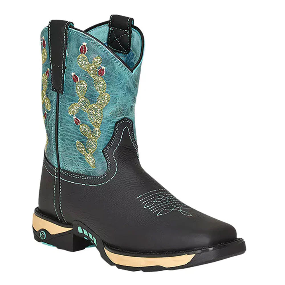 W5004 Corral Ladies Black with Turquoise Hydro Resist Work Western Boots CORRAL