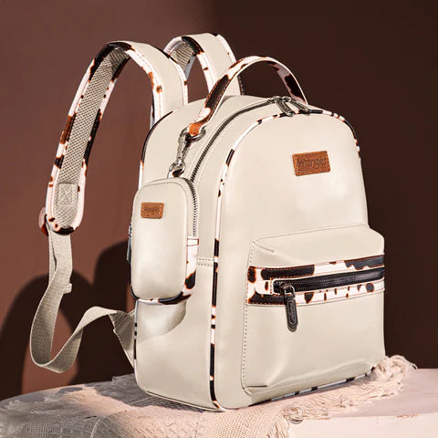 Wrangler |Cow Print Backpack With Coin Pouch - Tan