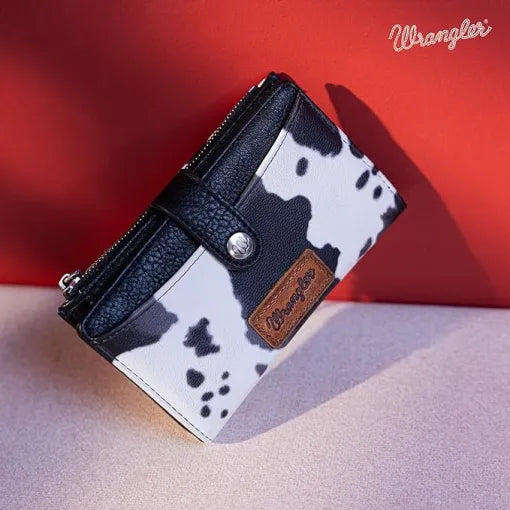 WG133-W002 Wrangler Cow Print Bi-Fold Wallet – Black