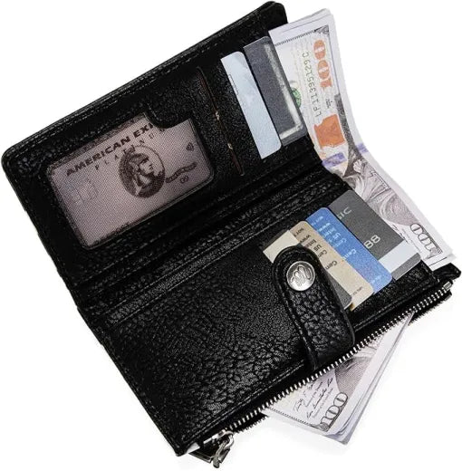 WG133-W002 Wrangler Cow Print Bi-Fold Wallet – Black