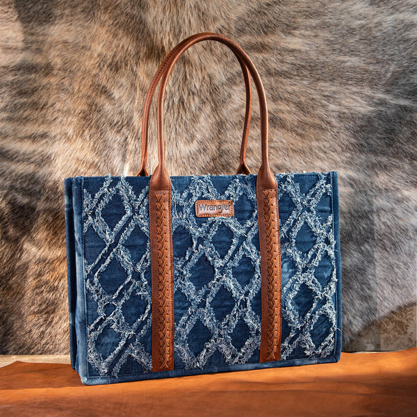 Wrangler| Southwestern Pattern Dual Sided Print Canvas Wide Tote Denim