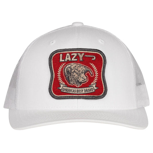 Lazy J Ranch White Red America's Best Mid Profile Trucker Hat