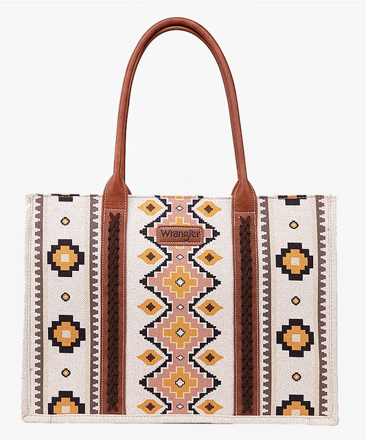 Wrangler Southwestern Aztec Print Canvas Wide Tote
