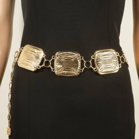 Metallic Western Large Square Concho Chain Belt