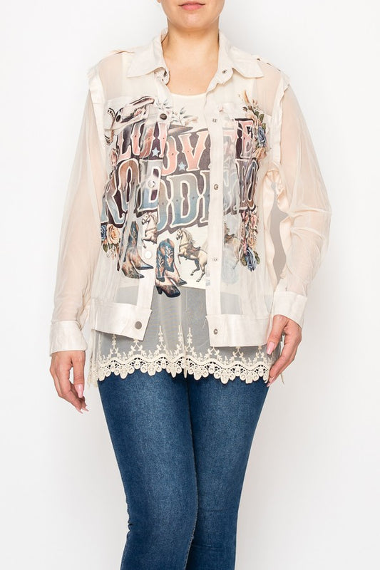 ORIGAMY byvivien |Faux Suede Trimmed Mesh Jacket LOVE RODEO