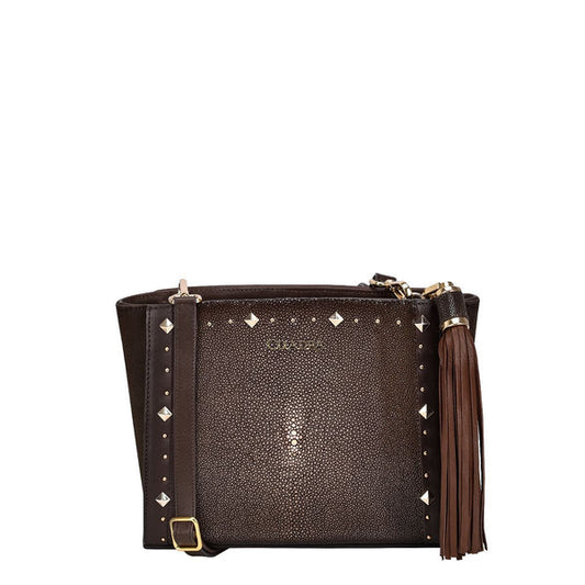 CUADRA LD BROWN STINGRAY STUDS BAG