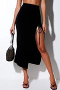 Black Side Ruched High Split Long Skirt